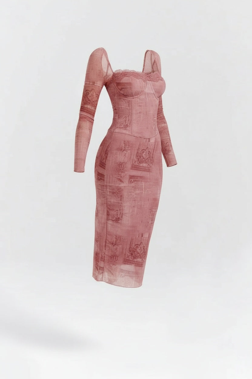 Piper Pink Dress – Retro-Inspired Fitted Silhouette with Long Sleeves