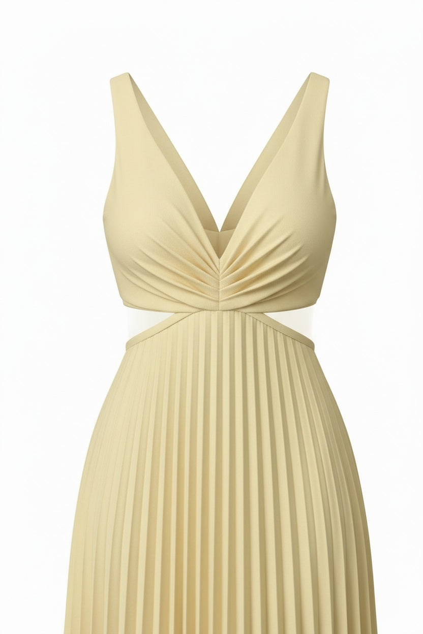 Sanne Pleated Midi Dress – Flowing Silhouette with Refined Pleats