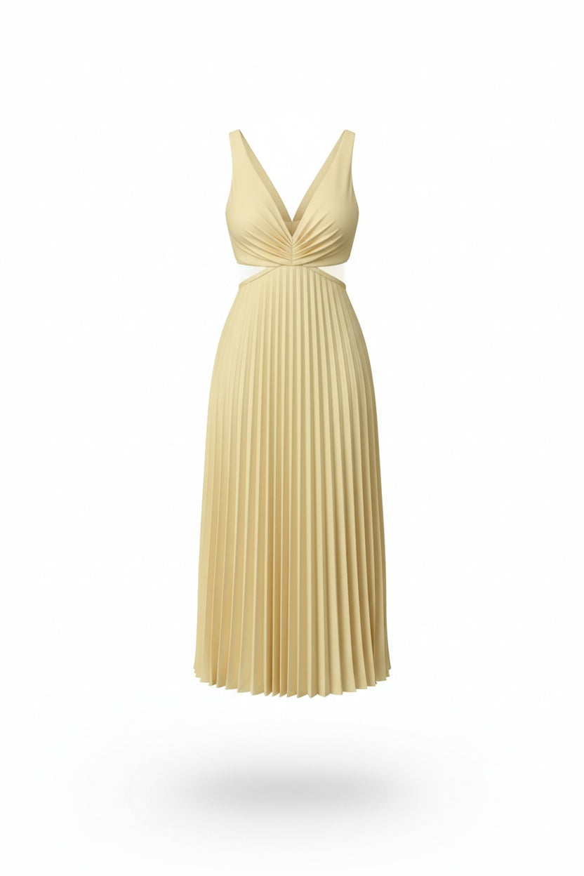 Sanne Pleated Midi Dress – Flowing Silhouette with Refined Pleats