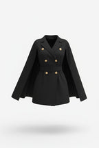 Blazer Mini Dress with Belt – Double-Breasted Design and Caped Sleeves