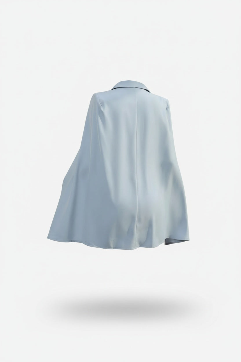 Blazer Mini Dress with Belt – Double-Breasted Design and Caped Sleeves