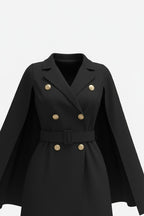Blazer Mini Dress with Belt – Double-Breasted Design and Caped Sleeves