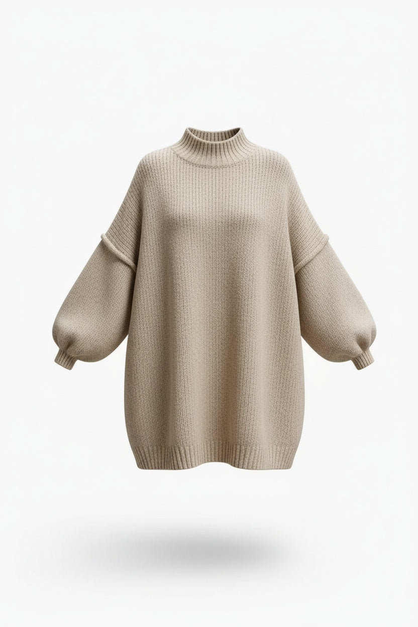 Oversized Sweater Dress – Balloon Sleeves and Relaxed Mini Silhouette