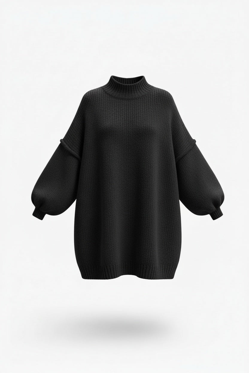 Oversized Sweater Dress – Balloon Sleeves and Relaxed Mini Silhouette