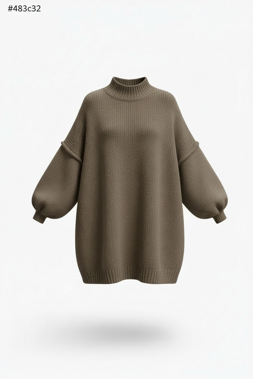 Oversized Sweater Dress – Balloon Sleeves and Relaxed Mini Silhouette