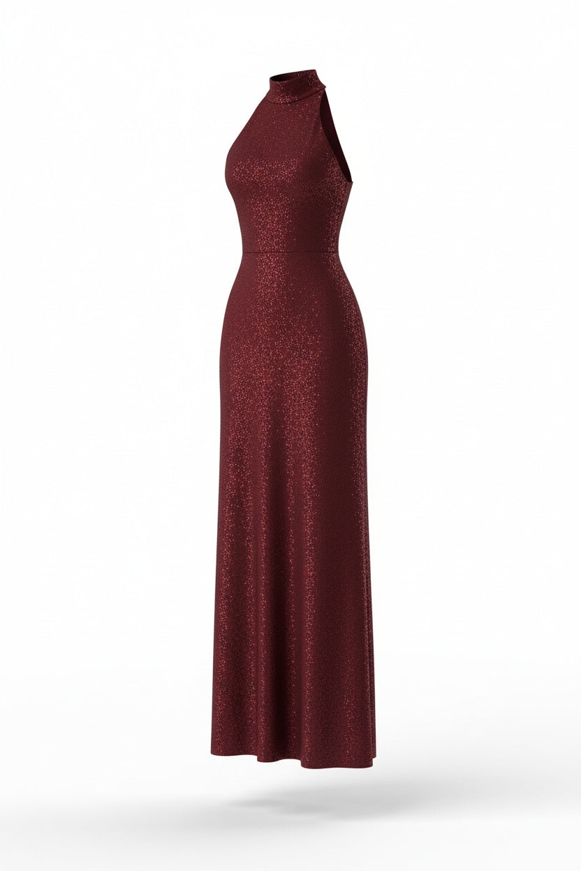 Sparkle Maxi Dress – Bodycon Silhouette with Halter Neckline