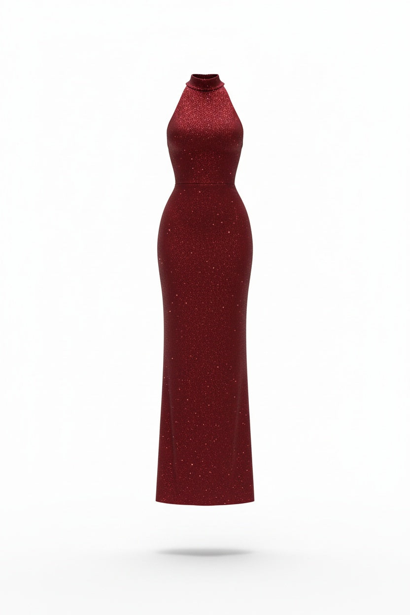 Sparkle Maxi Dress – Bodycon Silhouette with Halter Neckline