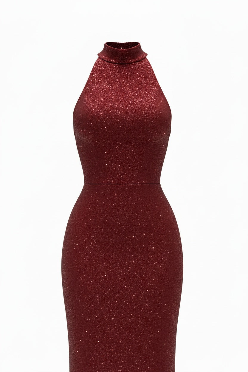 Sparkle Maxi Dress – Bodycon Silhouette with Halter Neckline
