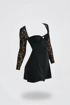 Lace Sleeve Bodycon Mini Dress – Structured Bodice and Square Neckline
