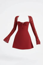 Lace Sleeve Bodycon Mini Dress – Structured Bodice and Square Neckline