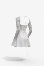 Lace Sleeve Bodycon Mini Dress – Structured Bodice and Square Neckline