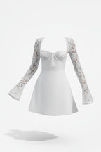 Lace Sleeve Bodycon Mini Dress – Structured Bodice and Square Neckline