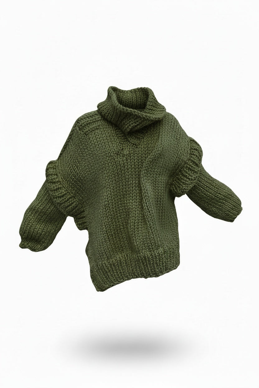 Oversized Knit Sweater Dress – Turtleneck Design with Chunky Texture