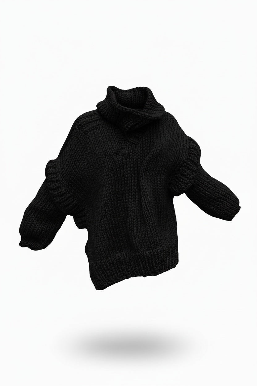 Oversized Knit Sweater Dress – Turtleneck Design with Chunky Texture