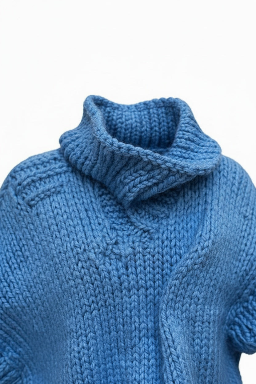 Oversized Knit Sweater Dress – Turtleneck Design with Chunky Texture