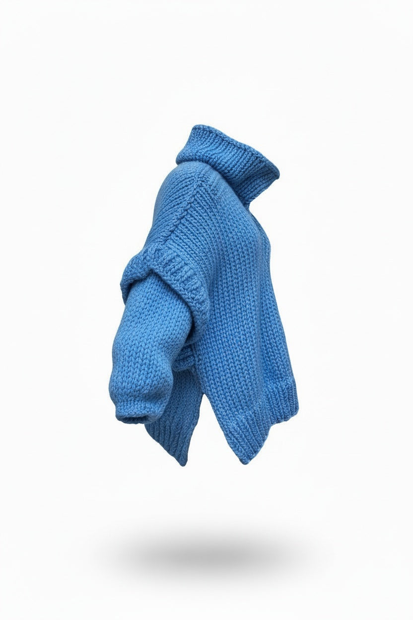 Oversized Knit Sweater Dress – Turtleneck Design with Chunky Texture