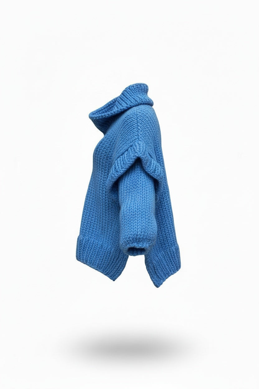 Oversized Knit Sweater Dress – Turtleneck Design with Chunky Texture