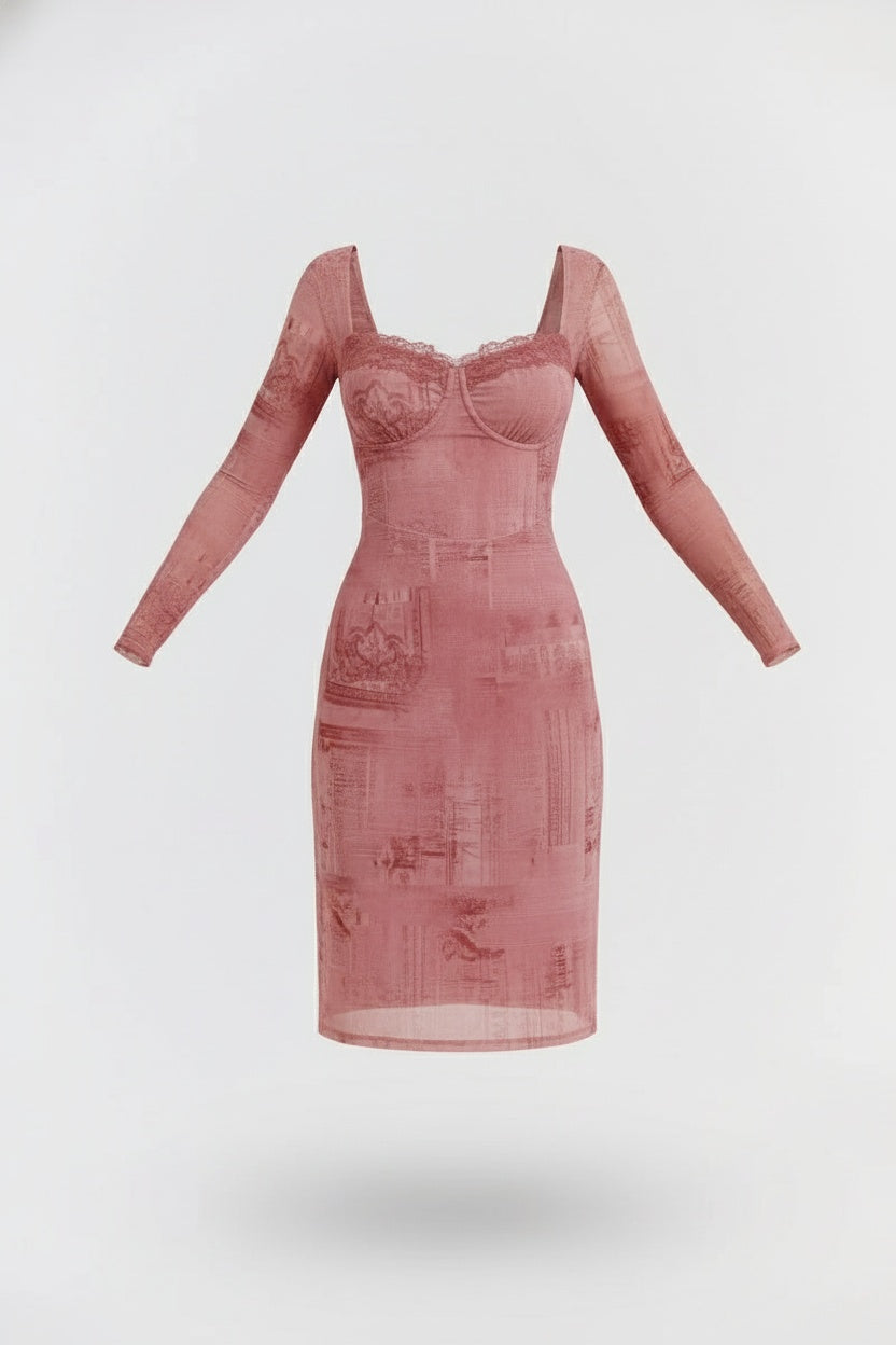 Piper Pink Dress – Retro-Inspired Fitted Silhouette with Long Sleeves